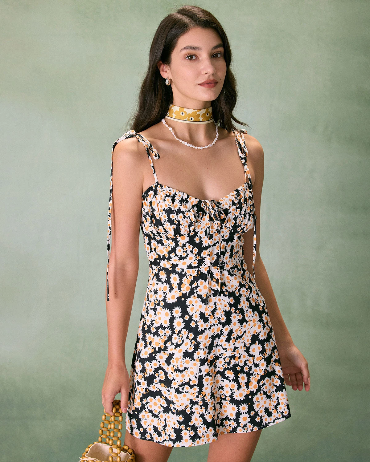 The Black Ruched Daisy Slip Mini Dress - Image 3