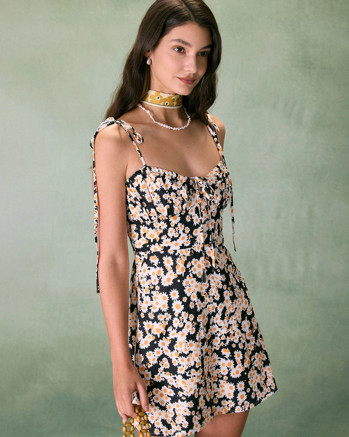 The Black Ruched Daisy Slip Mini Dress - Image 4