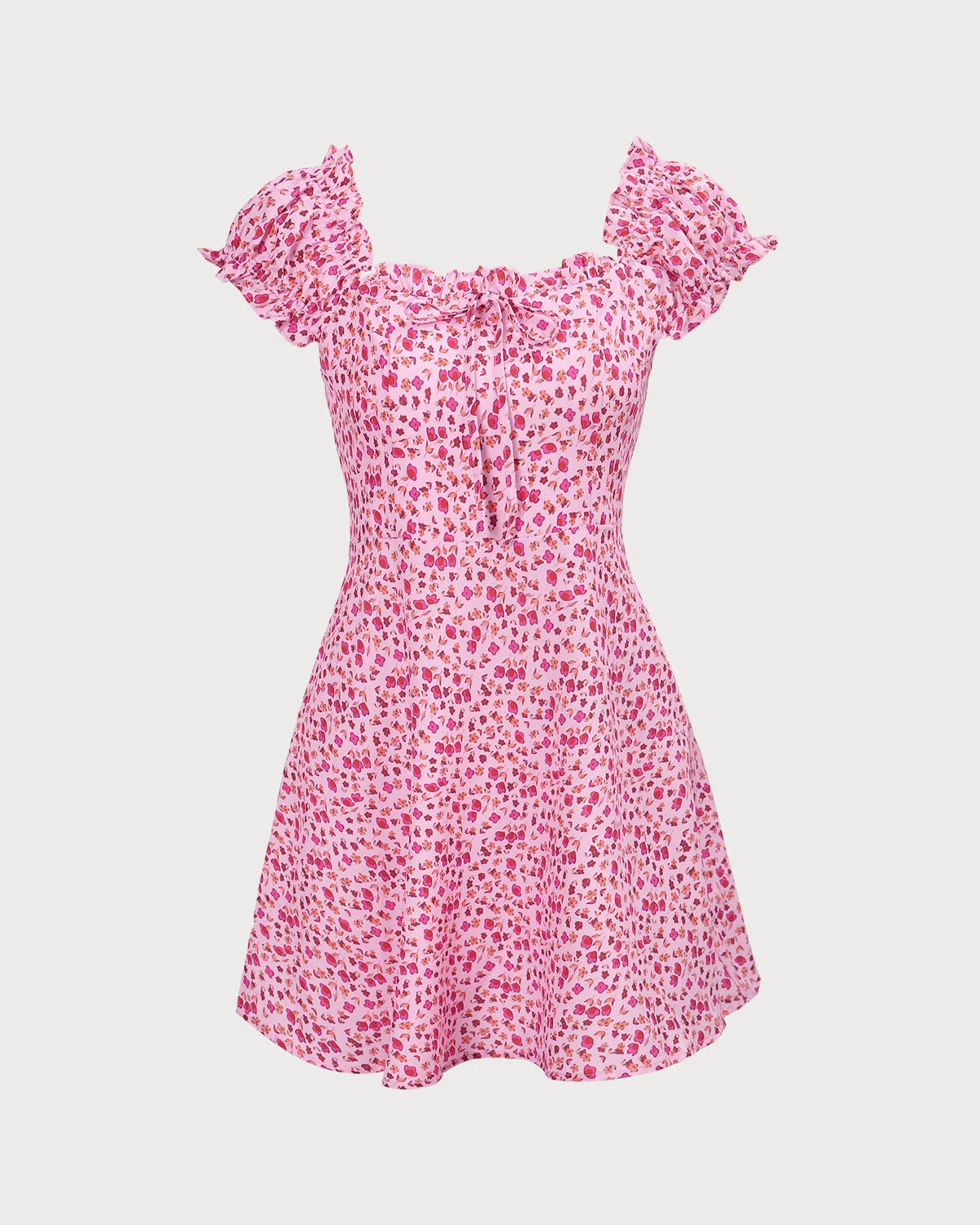 The Pink Square Neck Puff Sleeve Floral Mini Dress - Image 7