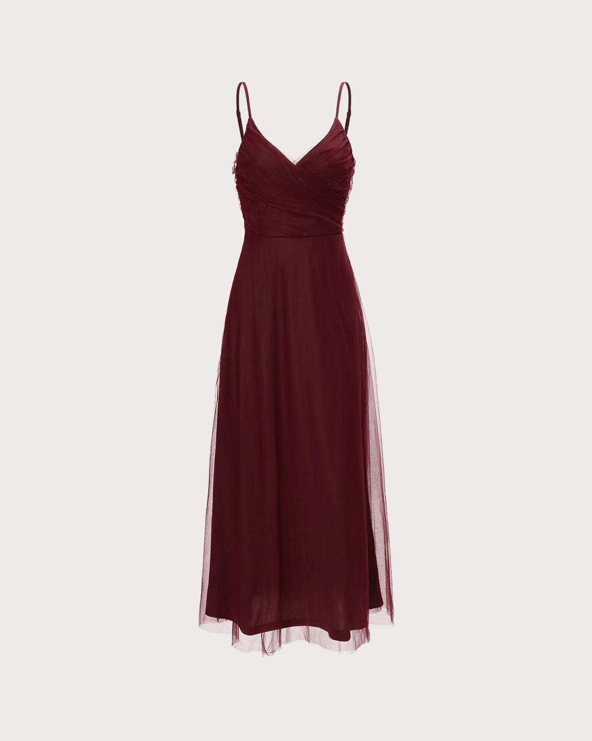 The Wine Red V Neck Mesh Wrap Maxi Dress - Image 7