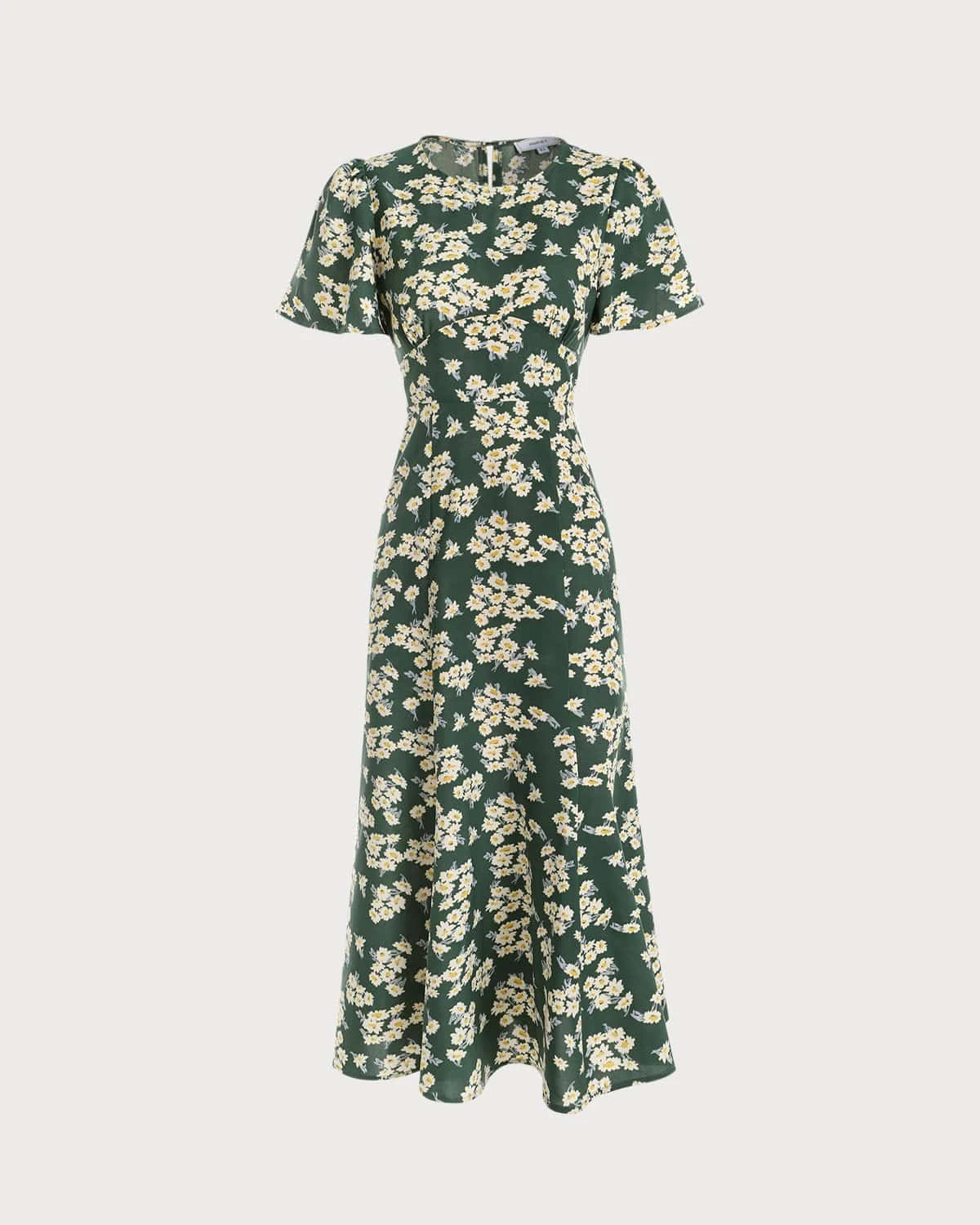 The Green Round Neck Short Sleeve Floral Midi Dress - Image 6