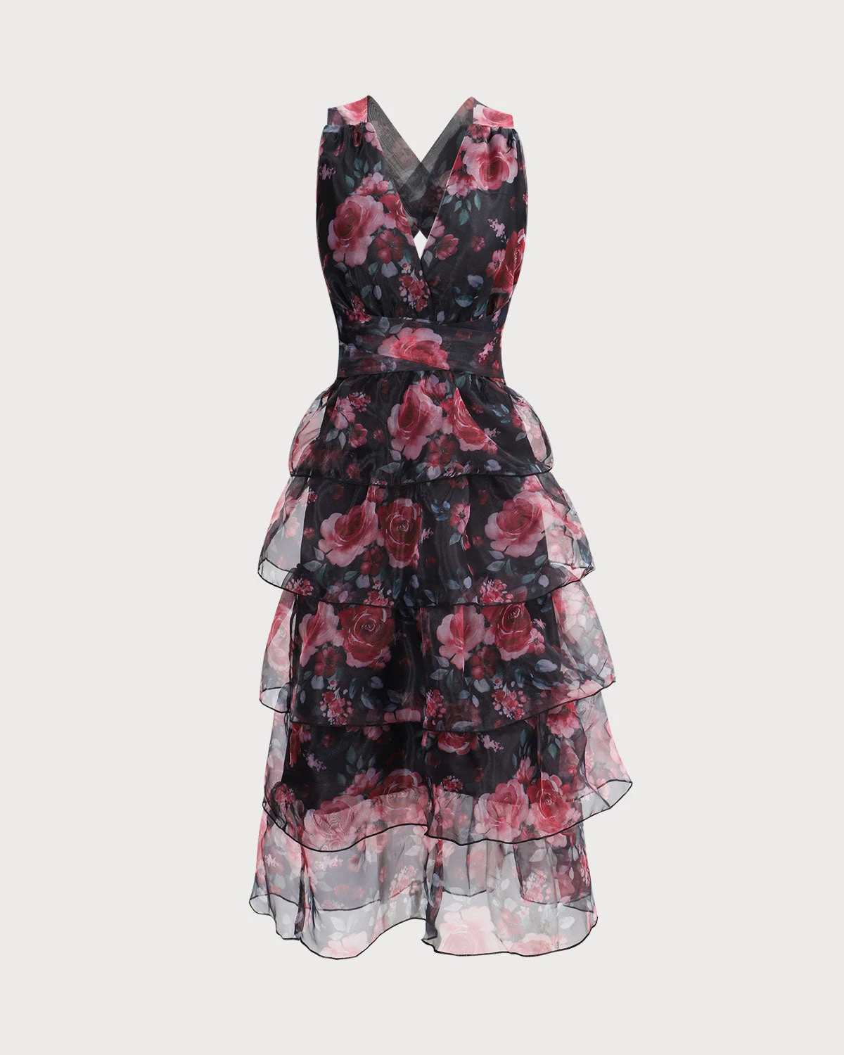 The V Neck Floral Layered Midi Dress - Image 7
