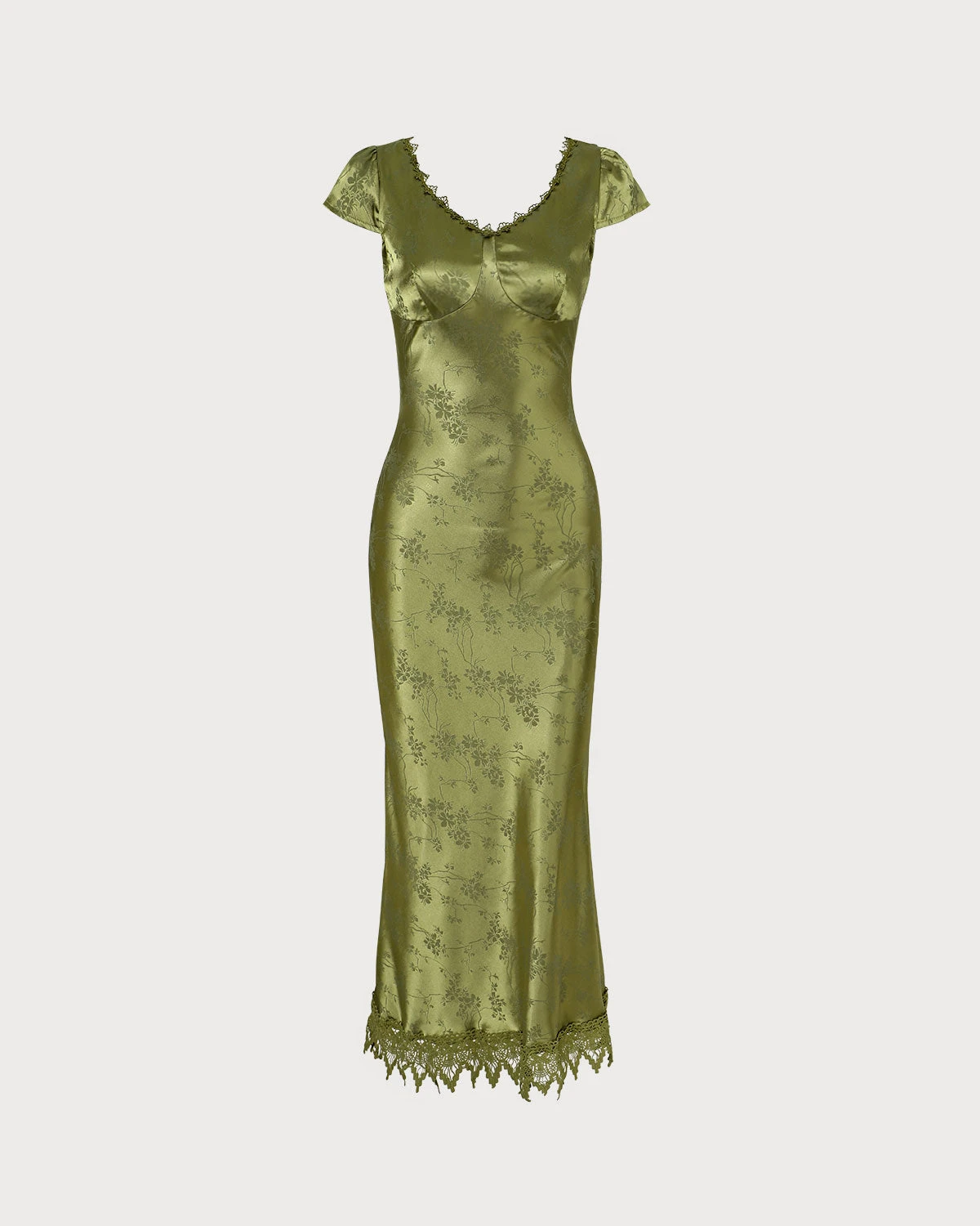 The Green Jacquard Cap Sleeve Satin Midi Dress - Image 7