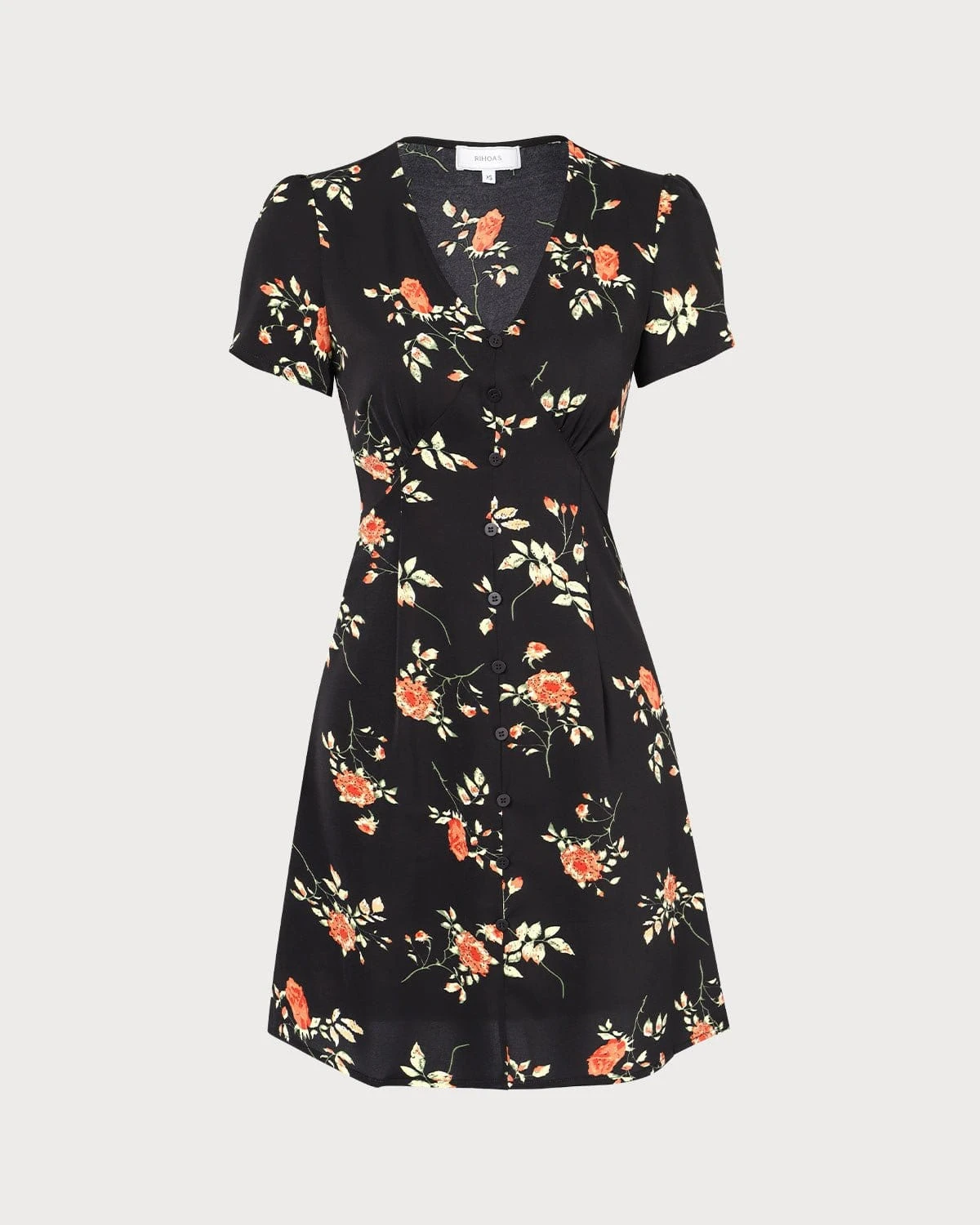 The Black V Neck Floral Button Up Mini Dress - Image 2