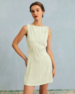 The Beige Water Ripple Textured Sleeveless Mini Dress