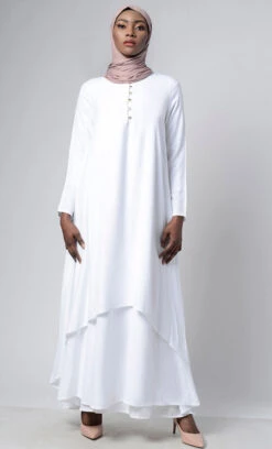 Asymmetrical Double Layered Modest Wear Muslimah Abaya Dress