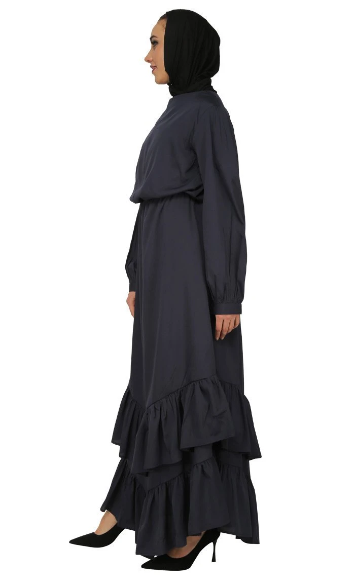Assymetrical Twist Detail Long Abaya Dress - Image 2