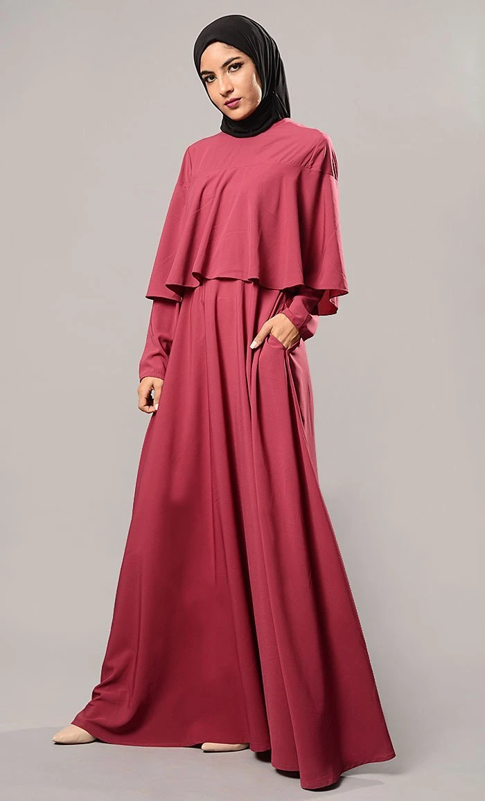 Double Layered Cape Style Arabian Abaya Dress - Image 3