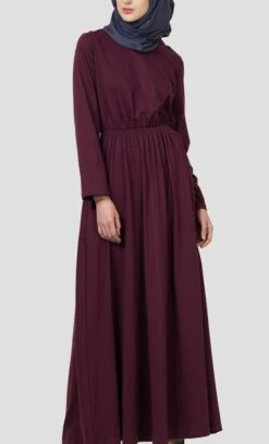 Elasticated Waistline Basic Muslimah Abaya Dress