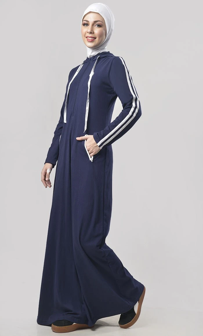 Everyday Navy Jersey Sportswear Abaya Dress - Image 3