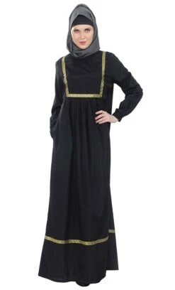 Everyday Wear Gold Trims Detail Casual Abaya Dress
