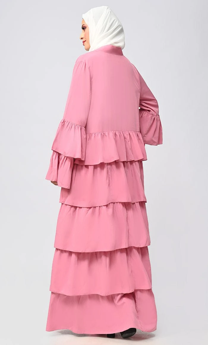 Modest Opulence: Islamic Modest Tiered Abaya Dress With Inner Lining - Image 3
