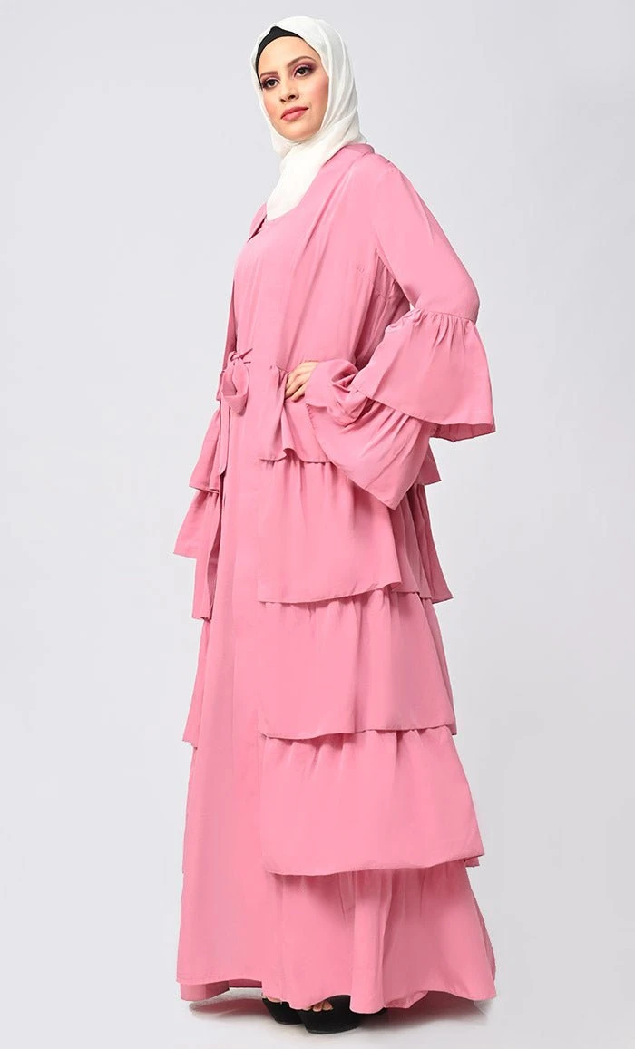 Modest Opulence: Islamic Modest Tiered Abaya Dress With Inner Lining - Image 2