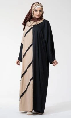 Lace Trim Two-Tone Abaya Dress