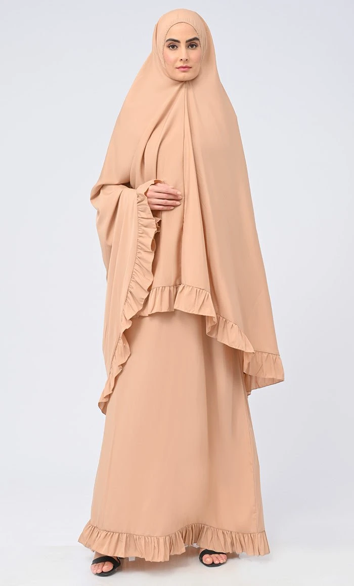 Maghrib Modest Sand Lace Detailing Khimar Prayer Dress For Women