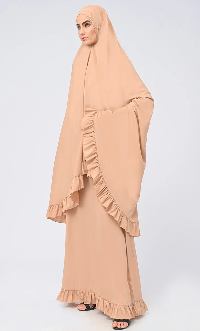 Maghrib Modest Sand Lace Detailing Khimar Prayer Dress For Women - Image 4