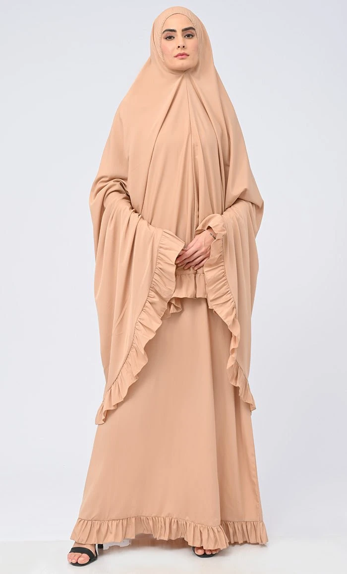 Maghrib Modest Sand Lace Detailing Khimar Prayer Dress For Women - Image 3