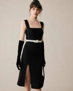 Square Neck Backless Midi Dress