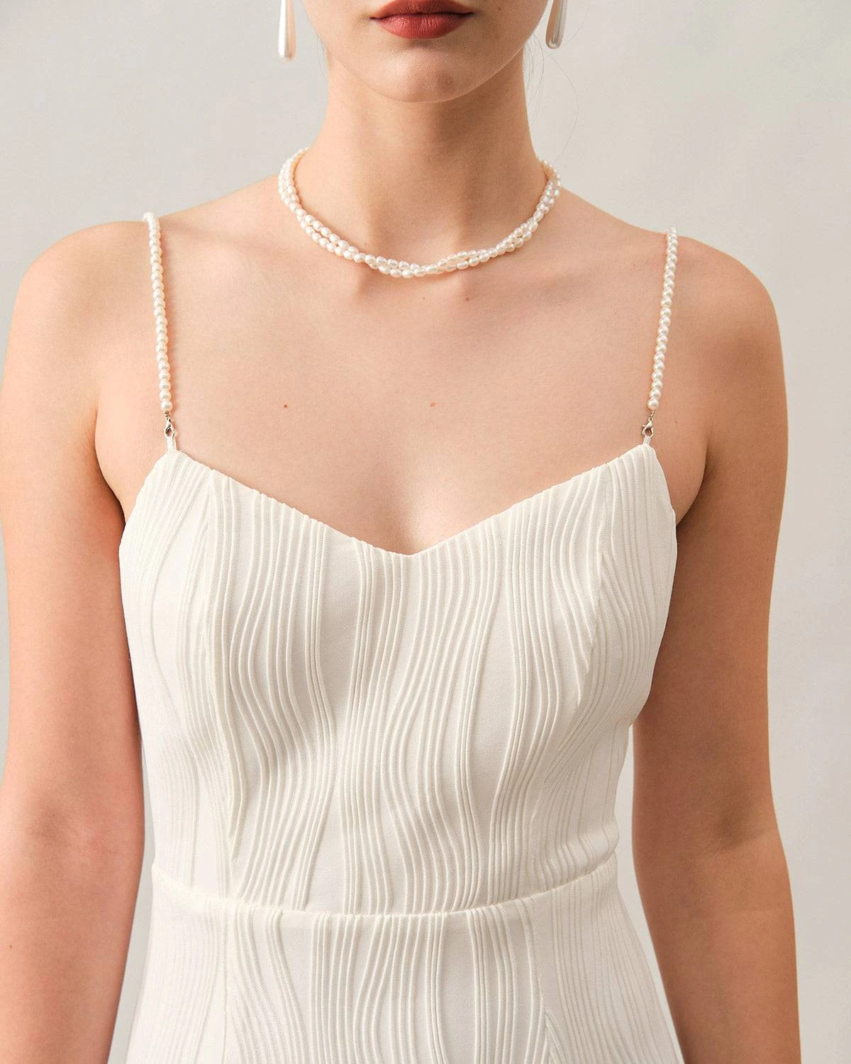 The Wave Textured Pearl Strap Midi Dress - Image 2
