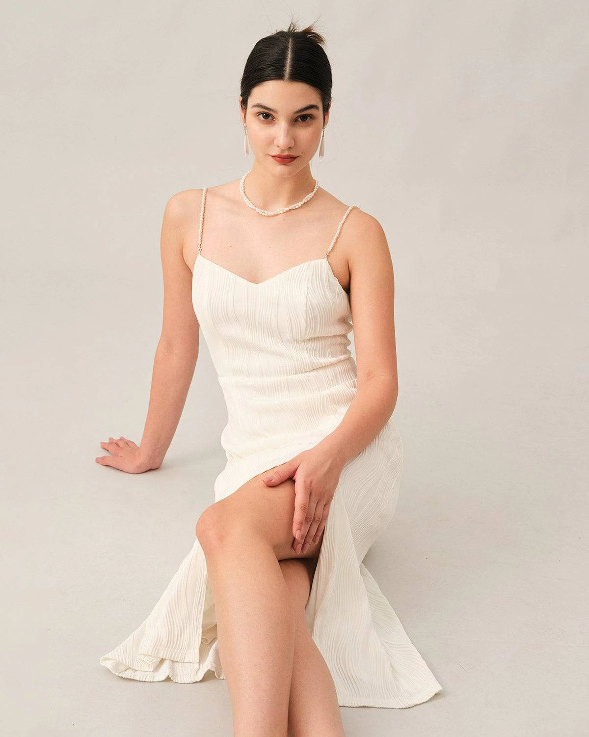 The Wave Textured Pearl Strap Midi Dress - Image 3