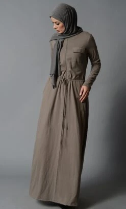 Slip On Drawstring And Button Down Detail Abaya Dress