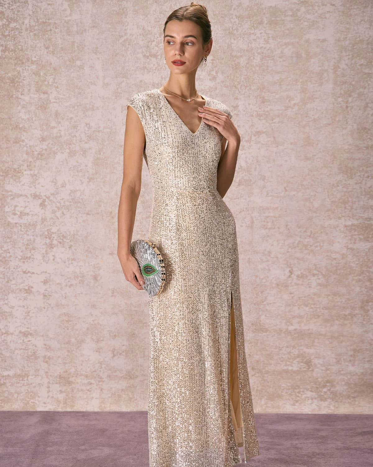 The Apricot V-Neck Sequin Maxi Dress - Image 4