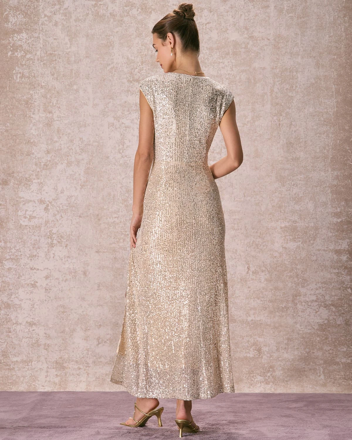 The Apricot V-Neck Sequin Maxi Dress - Image 5