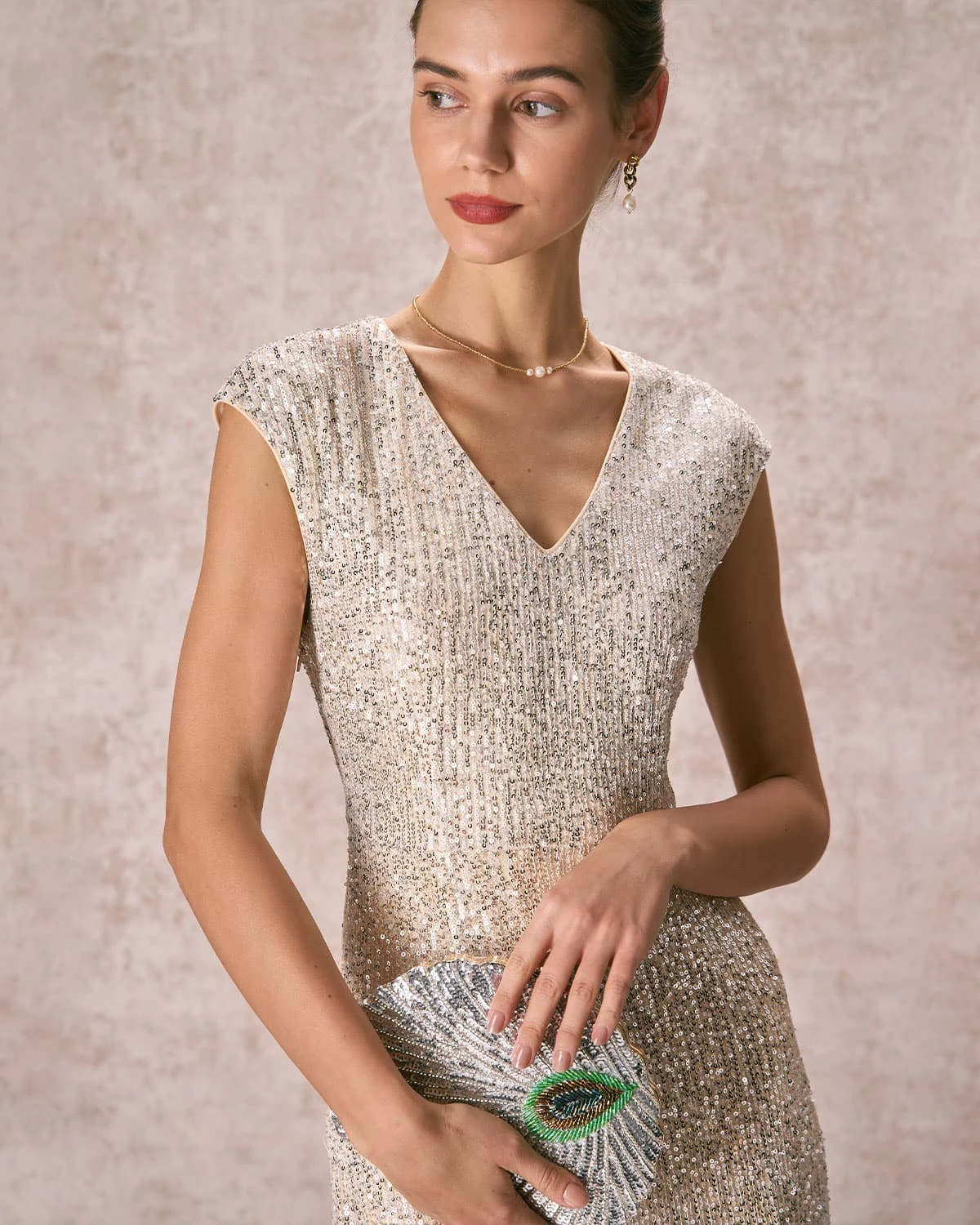 The Apricot V-Neck Sequin Maxi Dress - Image 2