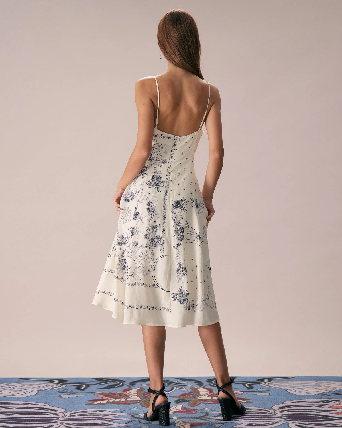 The Beige Floral Split Hem Slip Midi Dress - Image 5