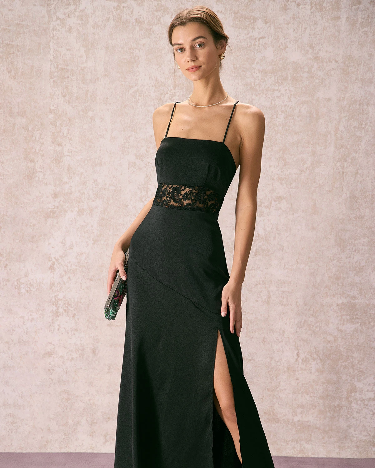 The Black Lace Criss Cross Back Maxi Dress - Image 3