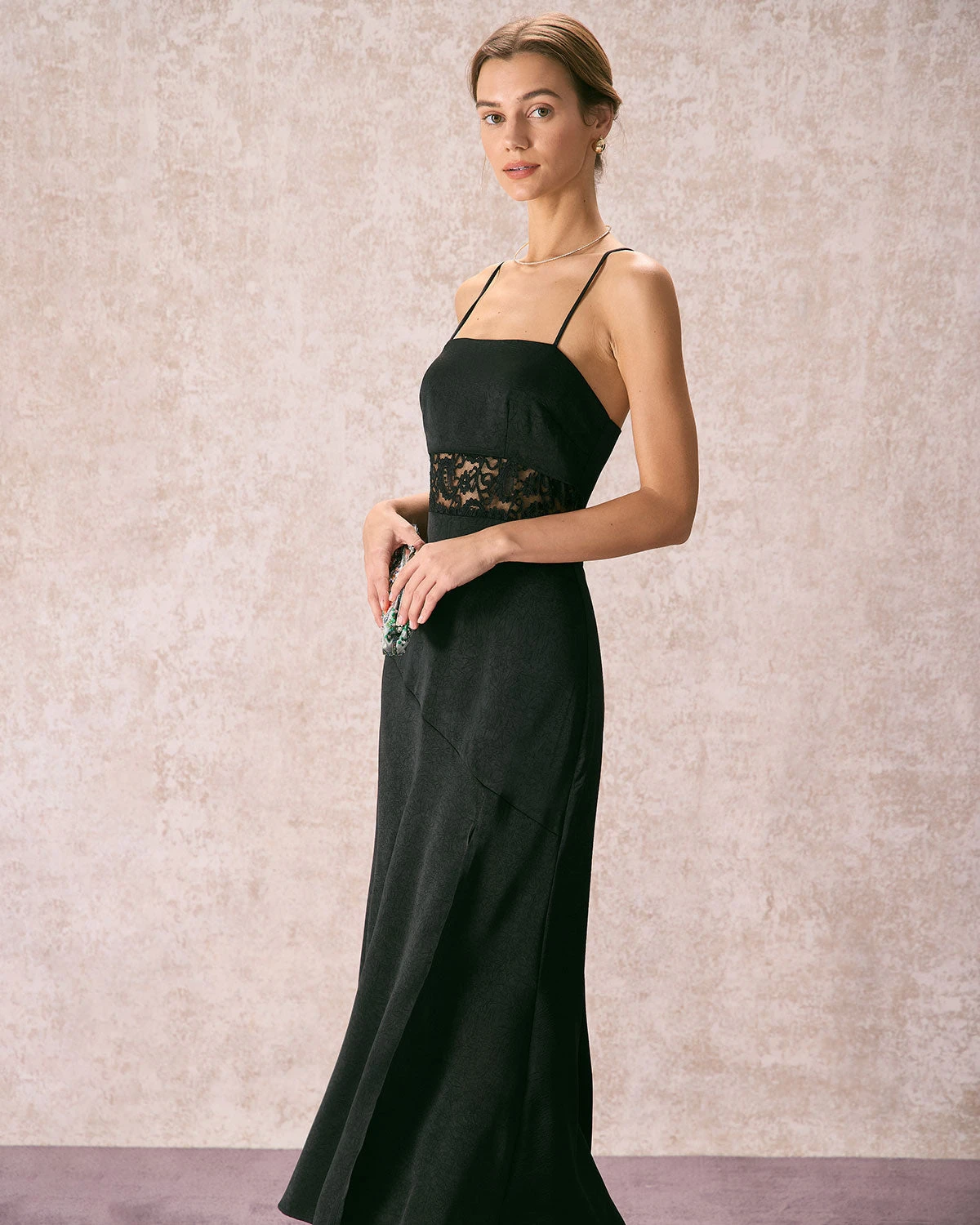 The Black Lace Criss Cross Back Maxi Dress - Image 5