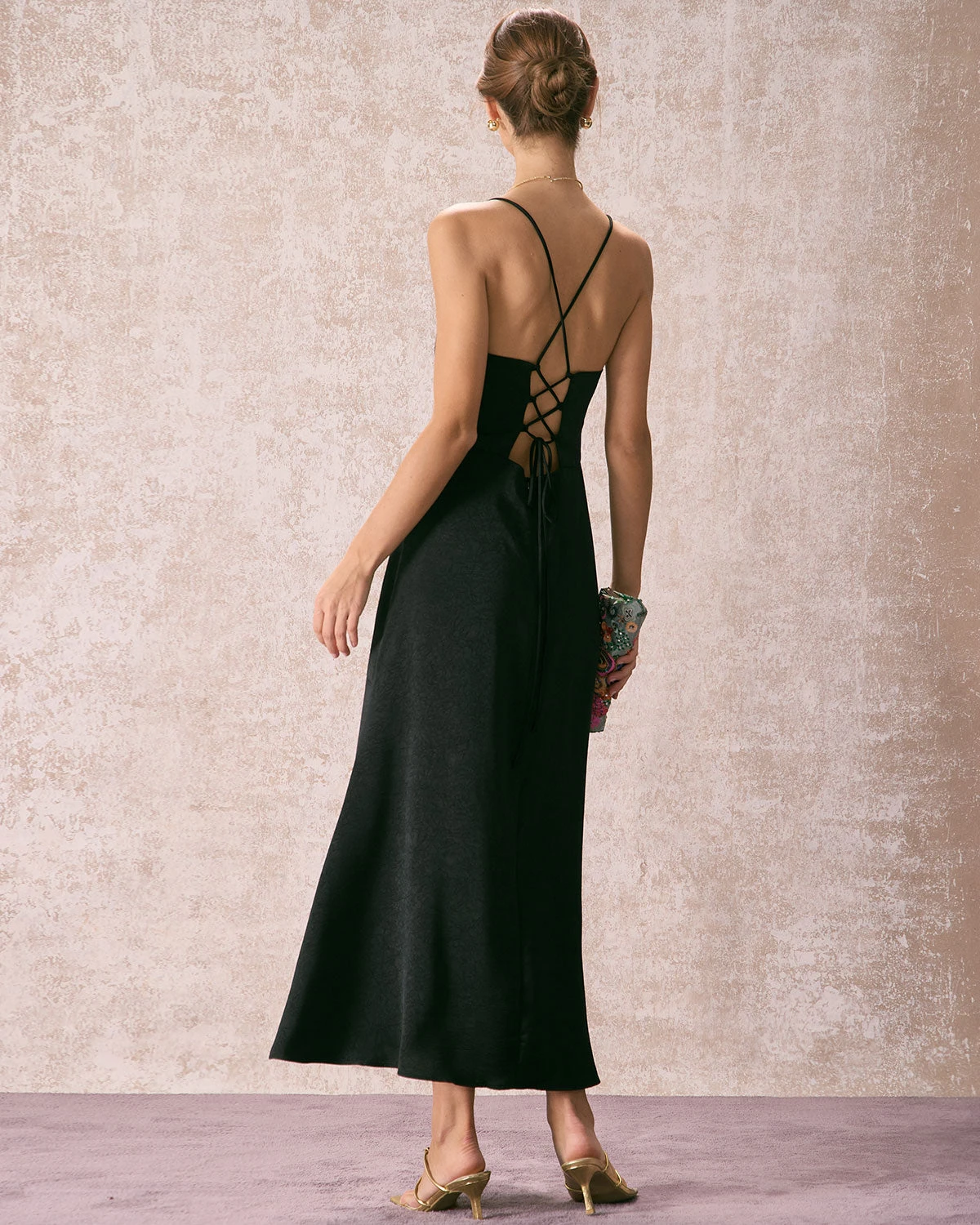 The Black Lace Criss Cross Back Maxi Dress - Image 6