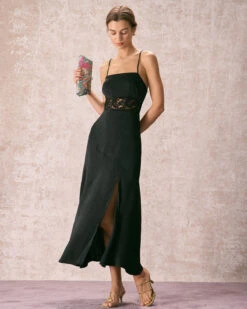 The Black Lace Criss Cross Back Maxi Dress