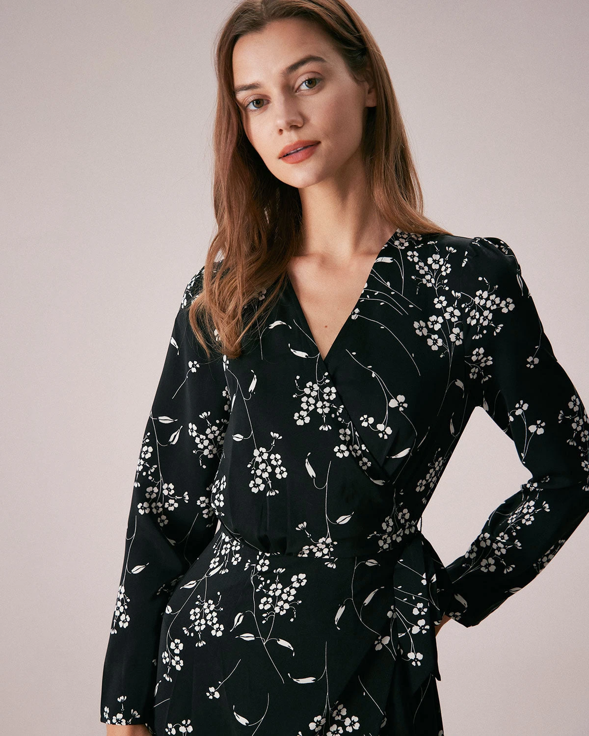 The Black V Neck Wrap Floral Midi Dress - Image 4