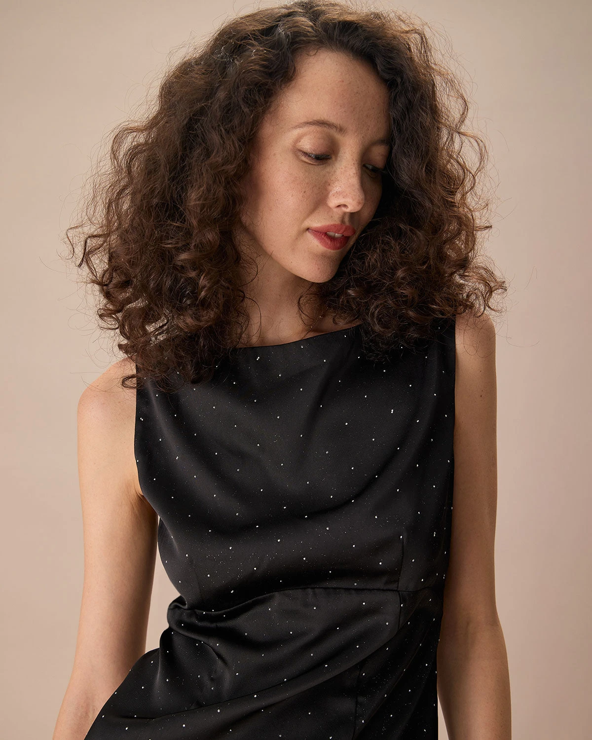 The Black Boat Neck Bowknot Satin Mini Dress - Image 2