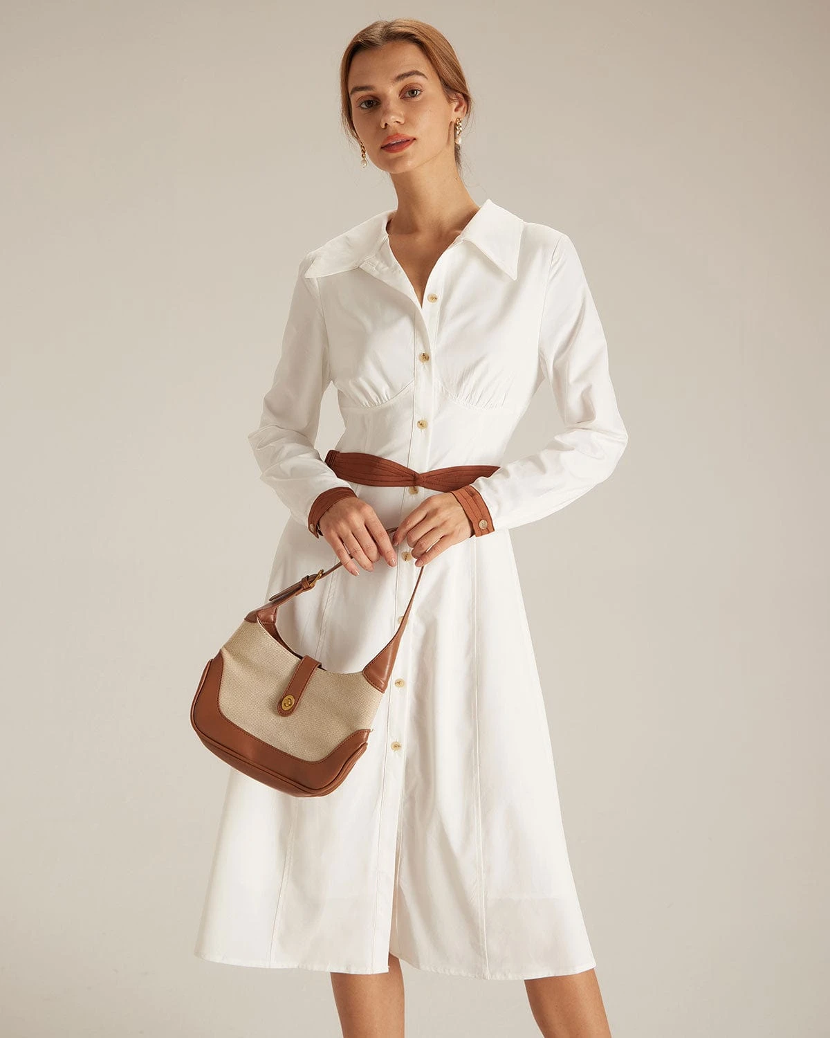 The White Colorblock Belted Shirt Midi Dress - Image 3