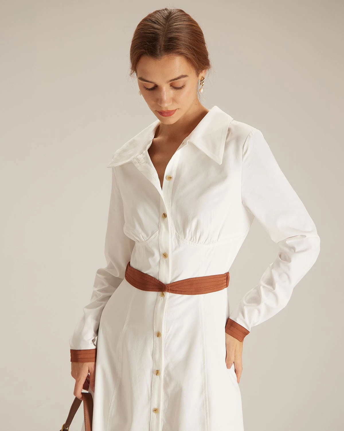 The White Colorblock Belted Shirt Midi Dress - Image 2