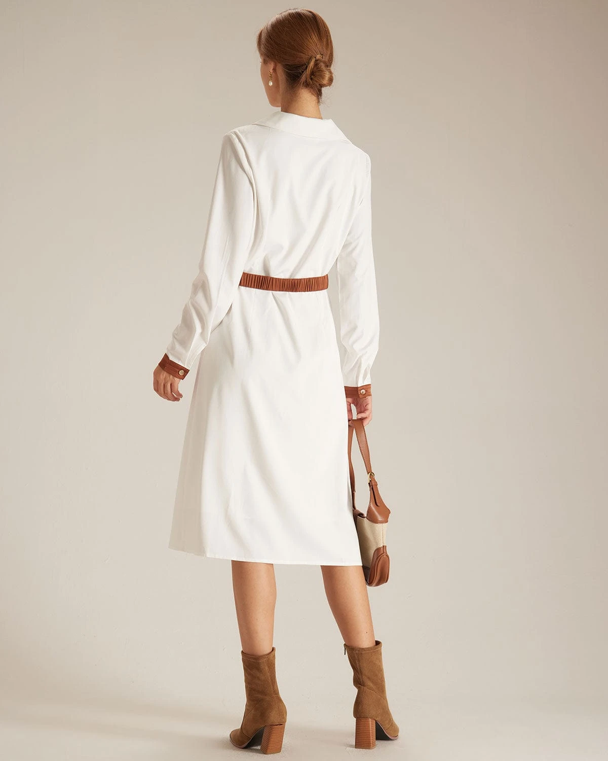 The White Colorblock Belted Shirt Midi Dress - Image 5