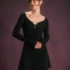 The Black Contrast Trim A-Line Knit Mini Dress