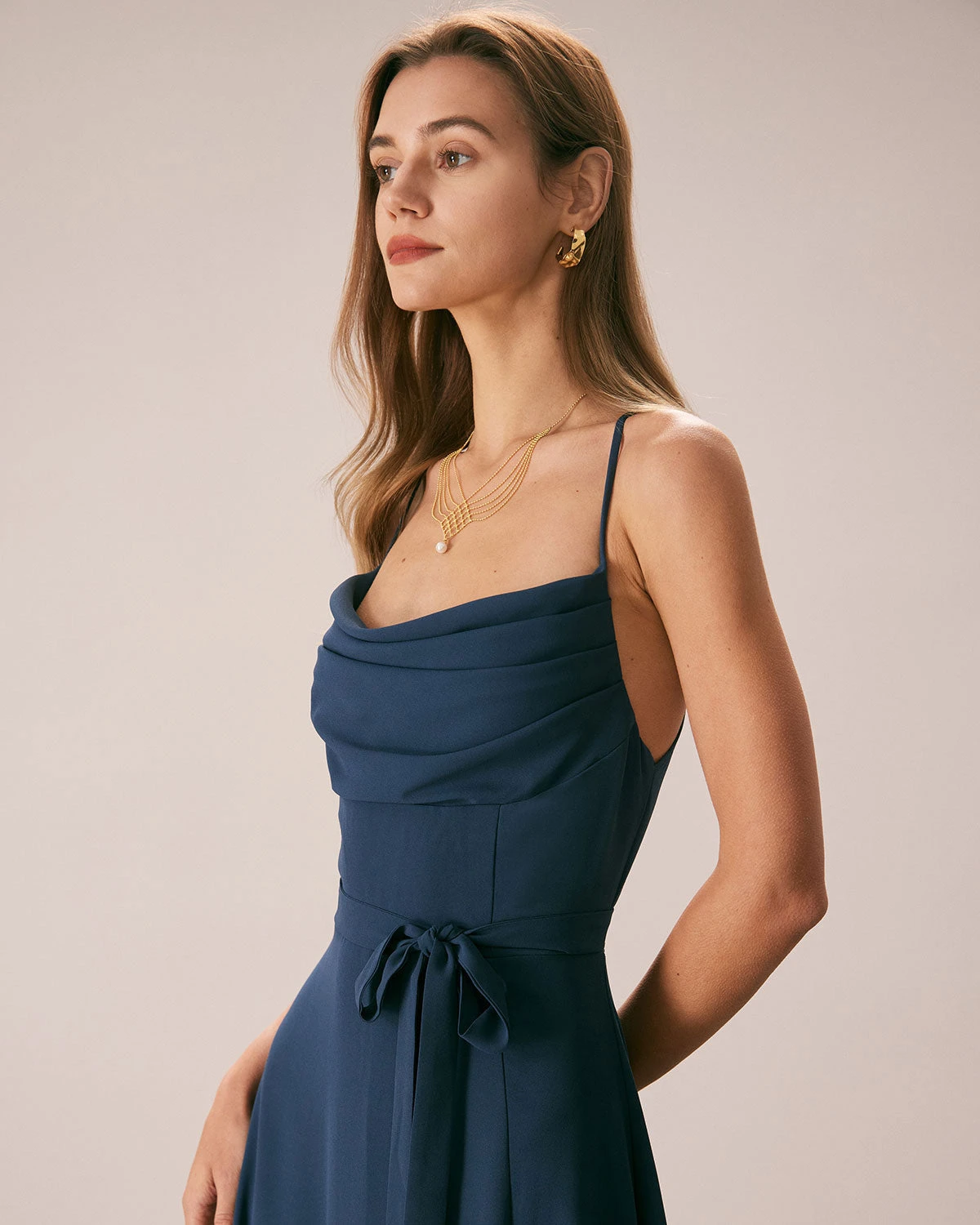 The Navy Cowl Neck Cutout Back Maxi Dress - Image 5