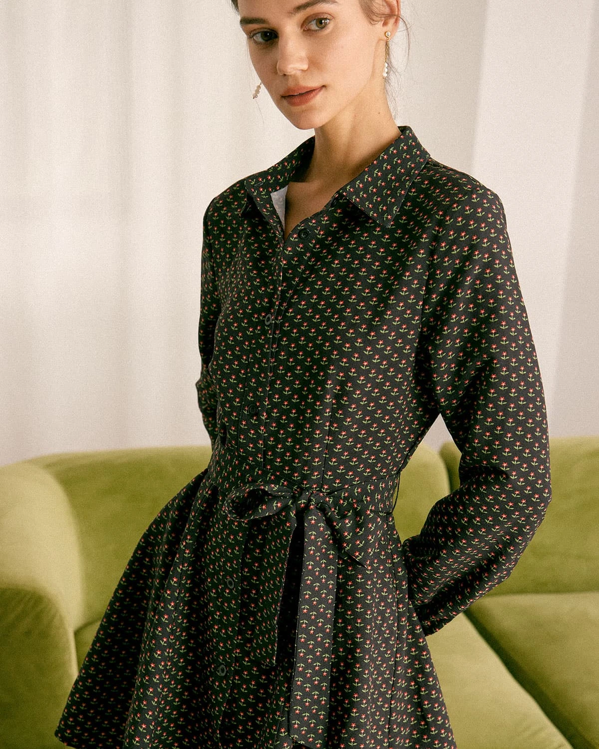 The Black Floral Belted A-Line Shirt Mini Dress - Image 4