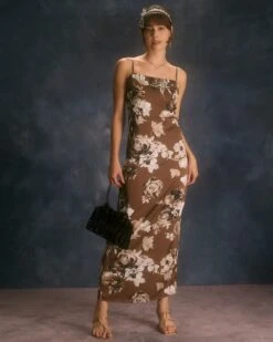The Brown Floral Slit Maxi Dress
