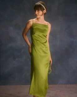 The Green Backless Satin Mermaid Midi Dress