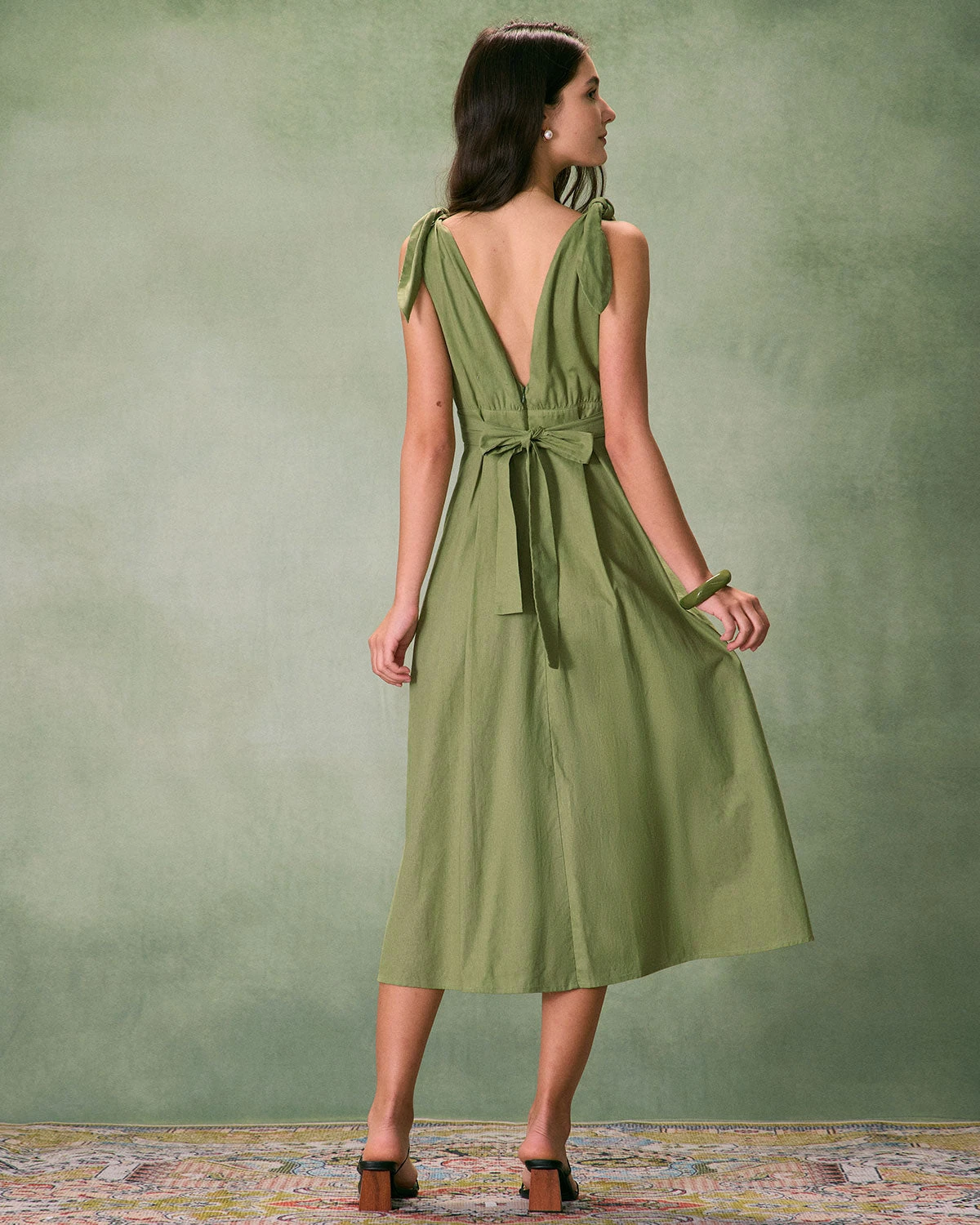 The Green Tie Strap Backless Midi Dress - Image 5