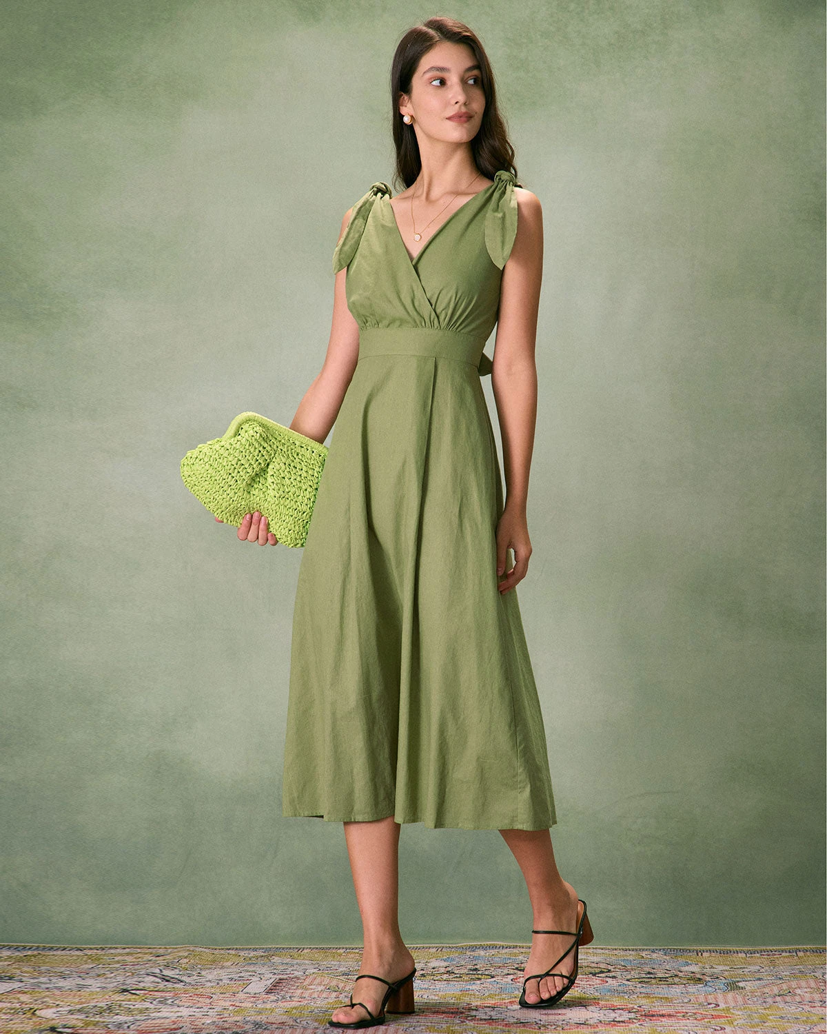The Green Tie Strap Backless Midi Dress - Image 4