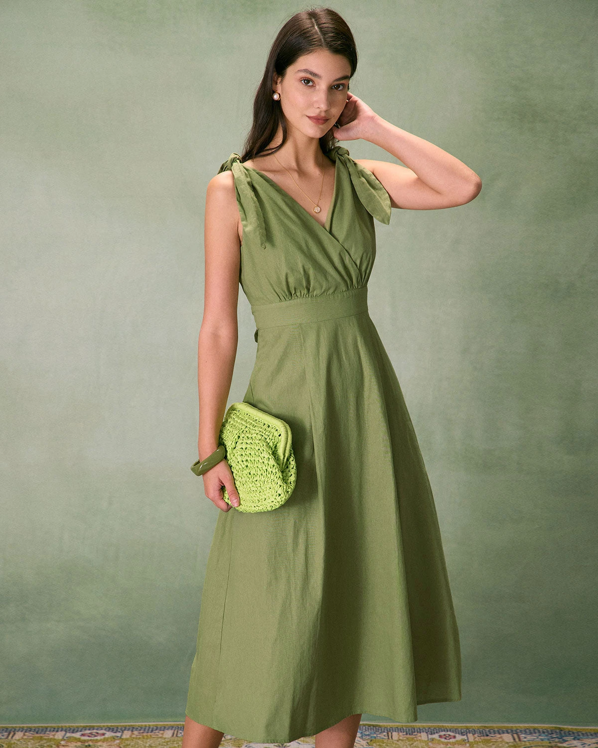 The Green Tie Strap Backless Midi Dress - Image 3