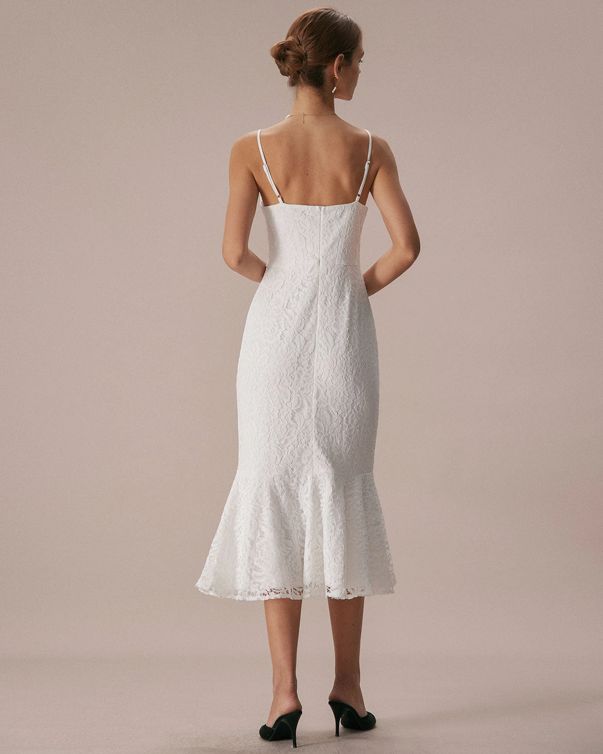 The White Lace Ruffle Slip Mermaid Midi Dress - Image 6
