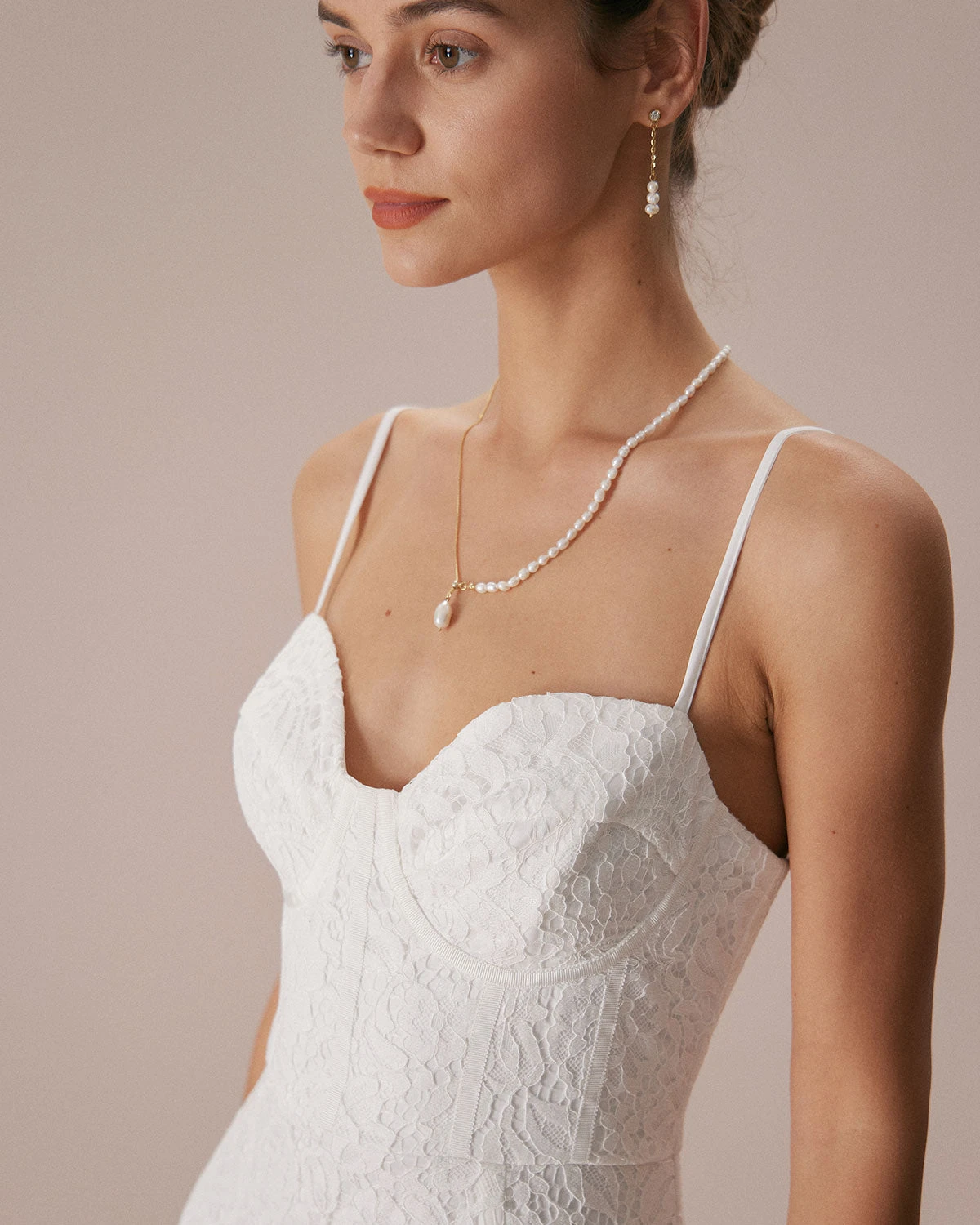 The White Lace Ruffle Slip Mermaid Midi Dress - Image 3