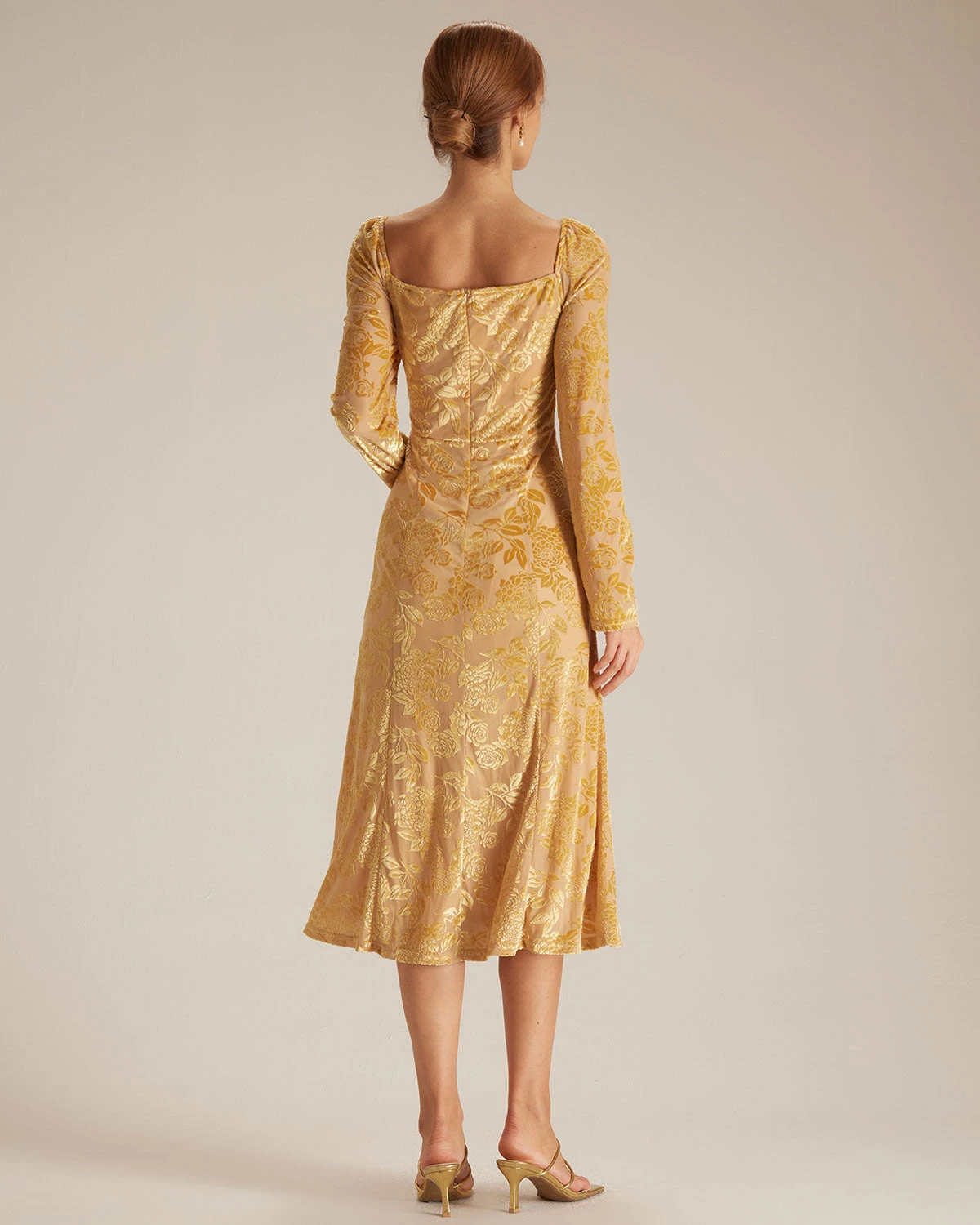The Yellow Lace Trim Floral Burnout Midi Dress - Image 6