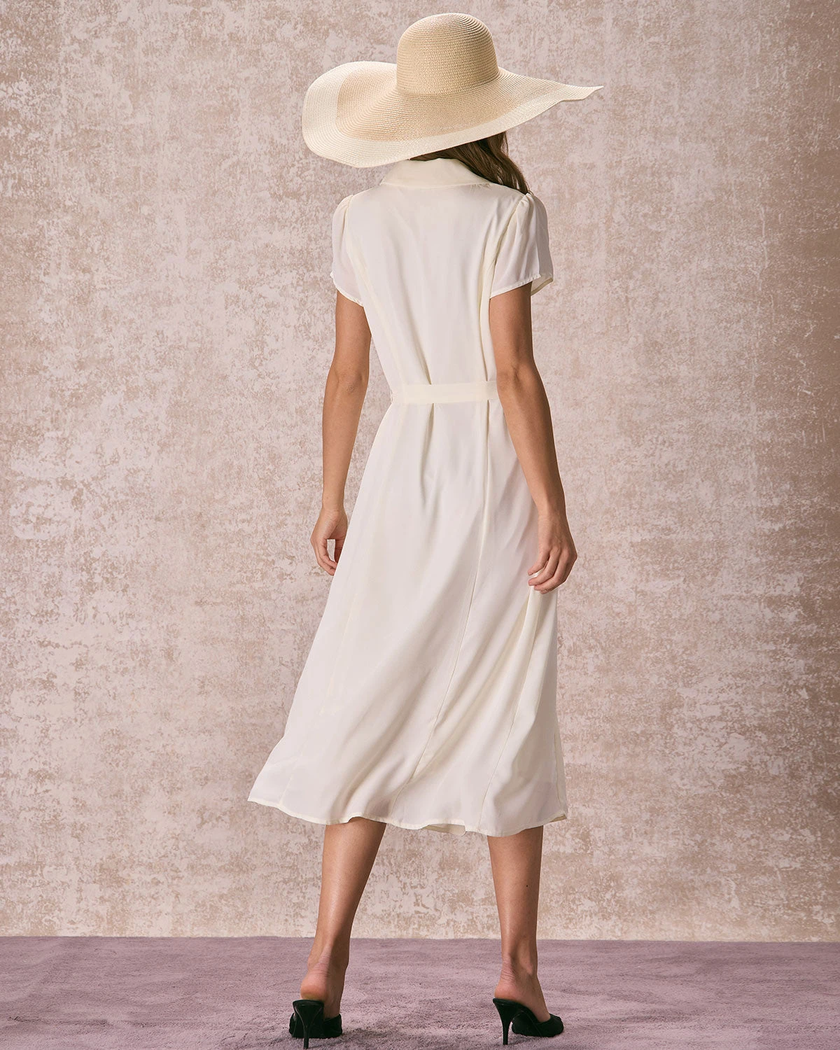 The Beige Lapel Collar Belted Shirt Midi Dress - Image 6